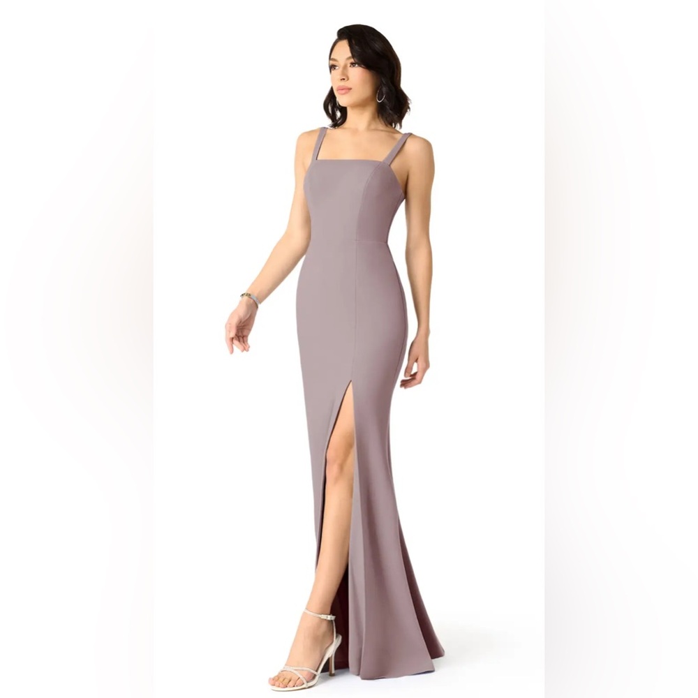 Azazie Gianetta Vintage Mauve Mermaid Side Slit Stretch Crepe Dress Bridesmaid